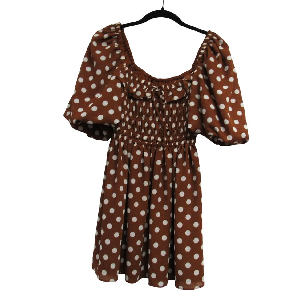 Tularosa Lyndy Brown Polka Dots Baby Doll Mini Dress Size XS - Picture 3 of 6